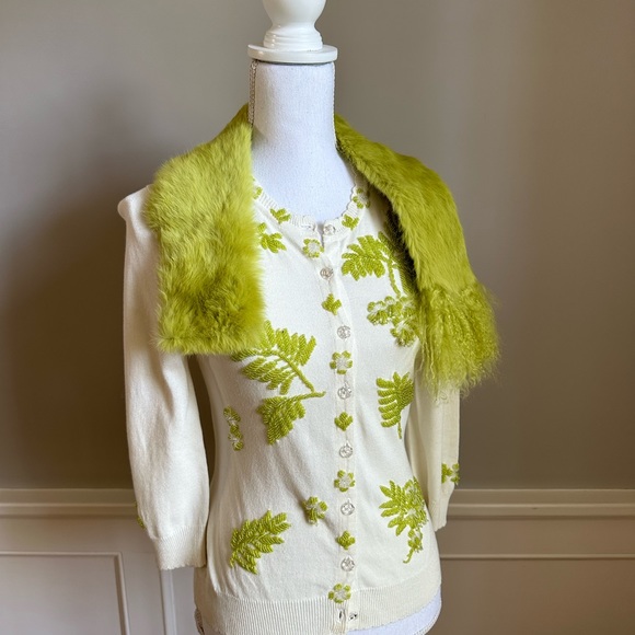 Nanette Lepore Ivory Hand Beaded Cardigan Sweater size Small - Picture 4 of 15